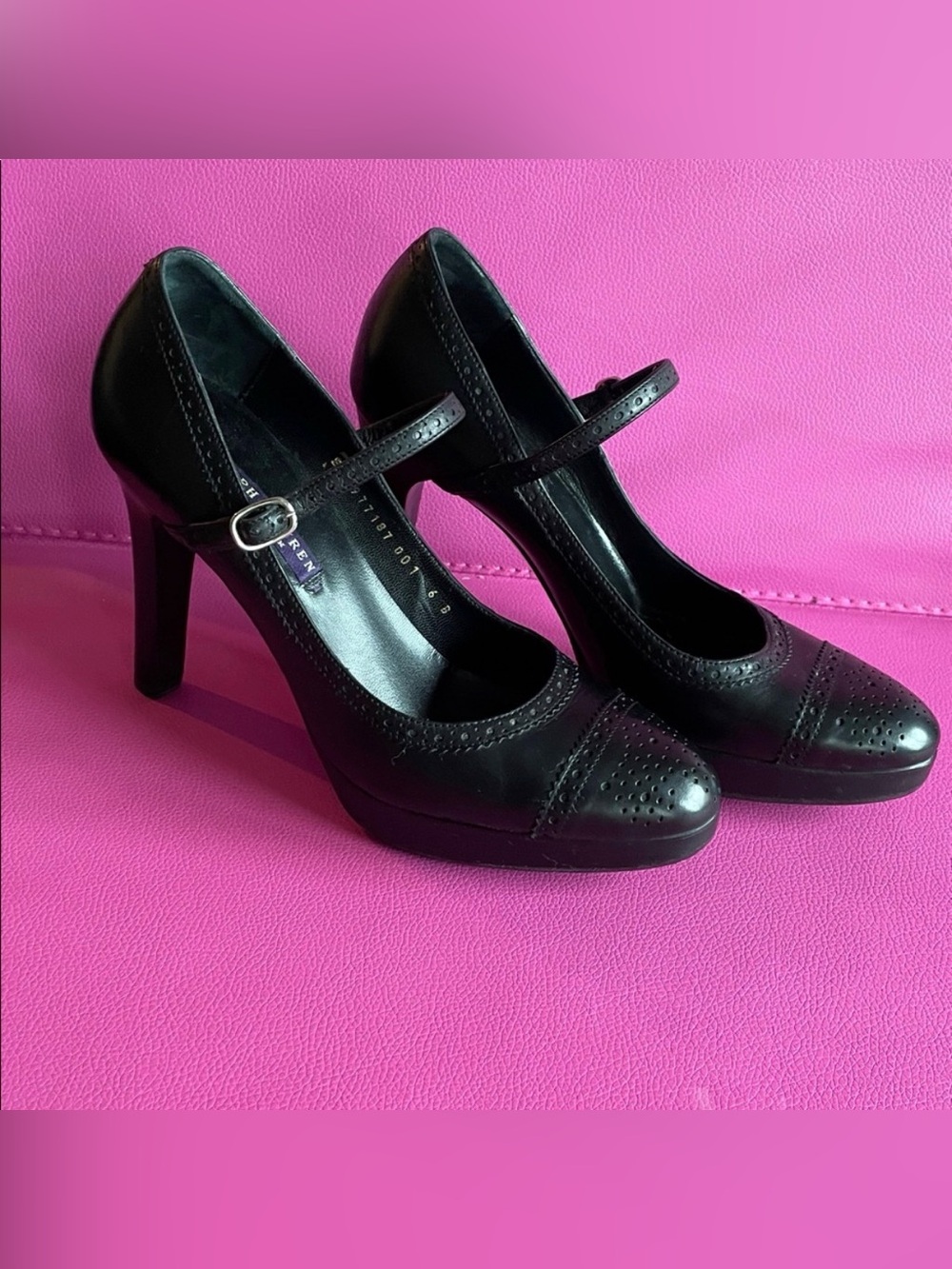 Ralph Lauren Collection Purple Label Mary Jane Pumps Black Leather Size 6B